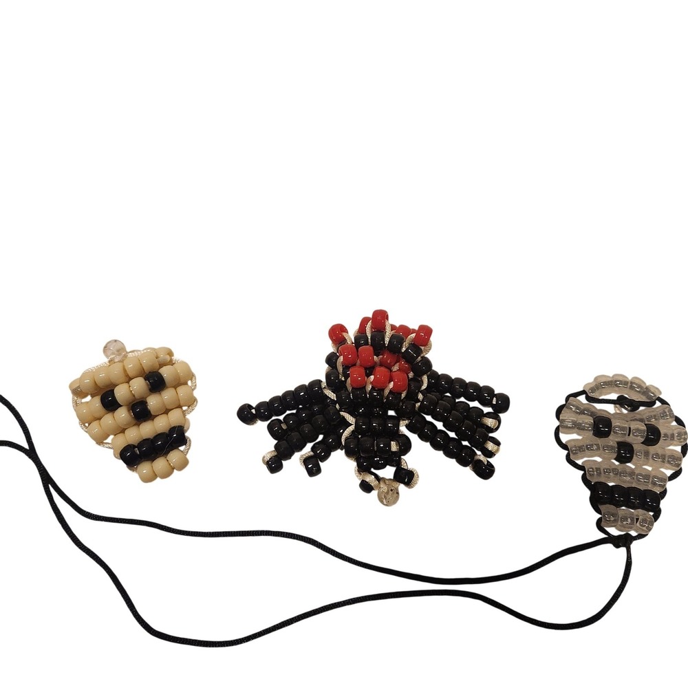 Handmade Black Red Pony Beaded Spider & Skull Charms Halloween Ornament Decor‎
